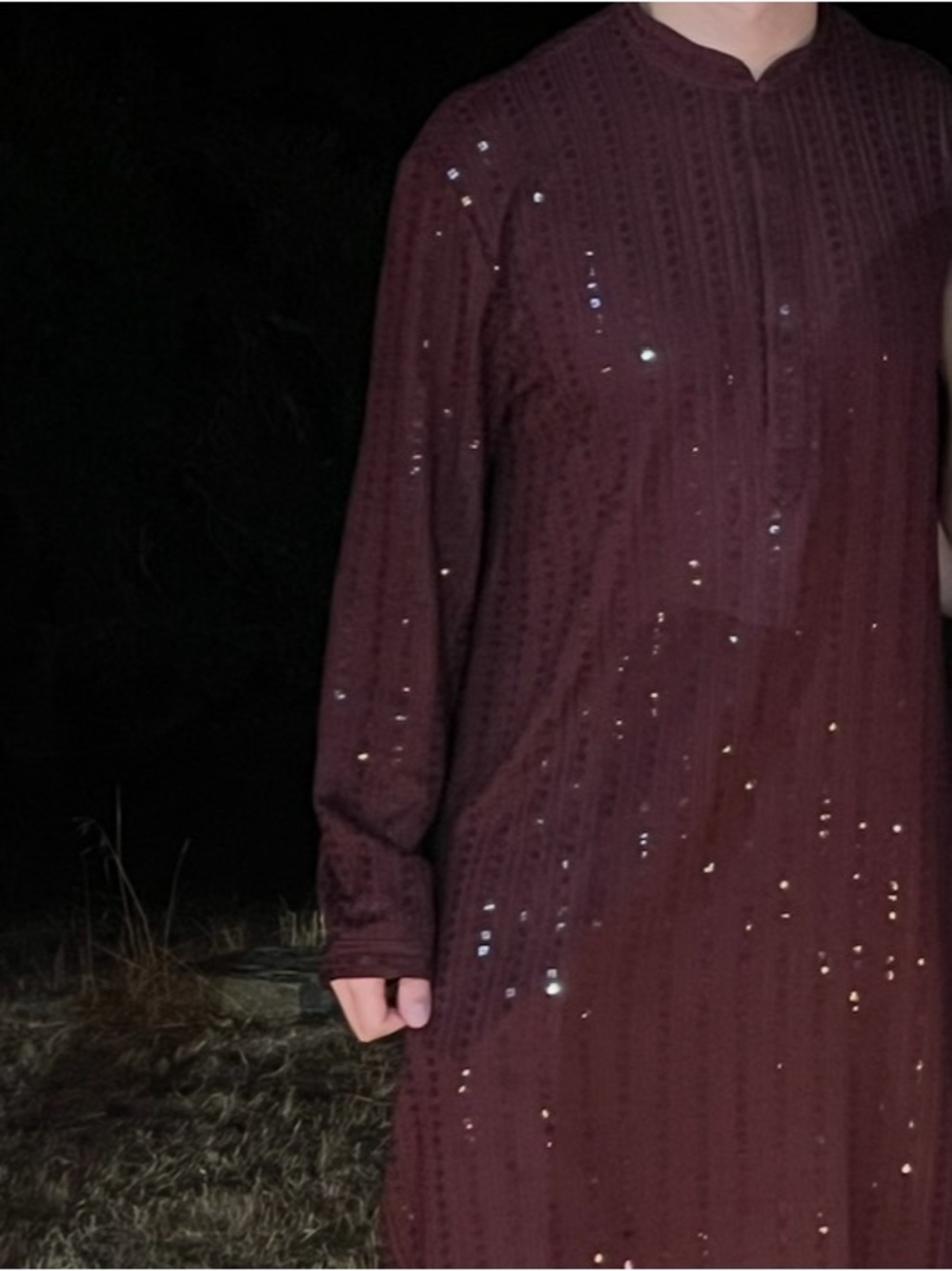 Men's sari palace kurta Long Sleeve Band Collar Shirt - Burgundy sequin - Picture 7 of 7
